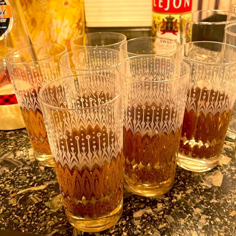 Pasinski Signed Mid-Century 22-Karat Gold and Filigree Highball Glasses